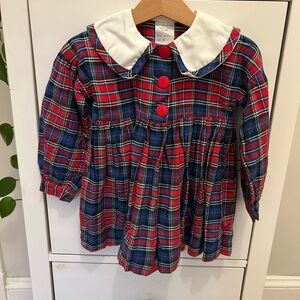 Toddler girl’s red & blue plaid collared dress, perfect for Christmas